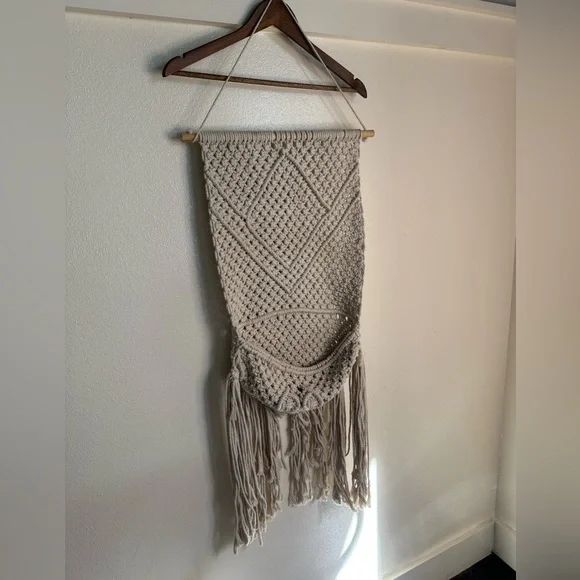 Boho Macrame Wall Hanging Decor Woven Cotton Tapestry Neutral Wall Art Handmade - Picture 5 of 9